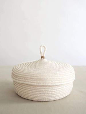Wide Basket With Lid - Natural White
