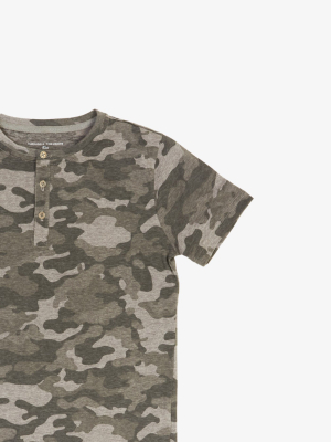 Boys Short Sleeve Camo Henley