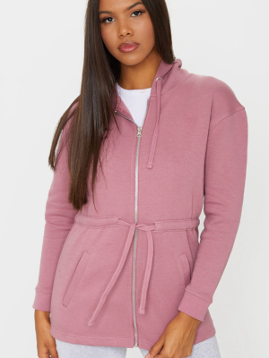 Dusty Pink Drawstring Waist Tie Hoodie