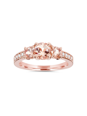 Pompeii3 1 1/2ct Morganite & Diamond 3-stone Engagement Ring 14k Rose Gold