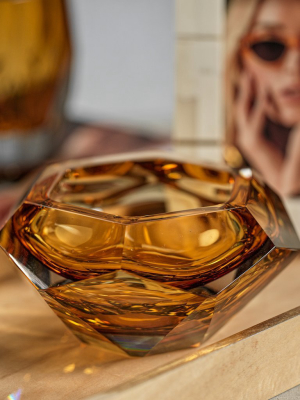 La Bohème Hand Made Polished Cut Glass Bowl - Amber