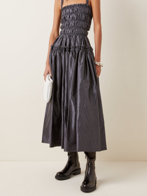 Alyssa Gathered Pinstriped Taffeta Midi Dress