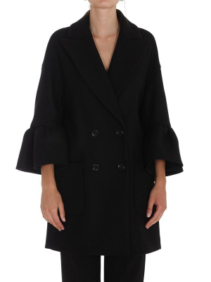 Redvalentino Ruffle-detailed Sleeve Double-breasted Coat