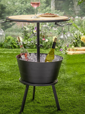 Gerson International 35.75-inch High Metal And Wood Outdoor Wine Table With Ice Bucket.