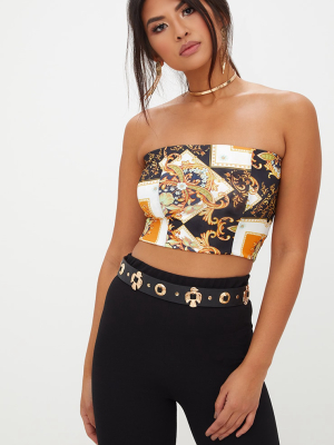 Black Chain Print Bandeau Crop Top