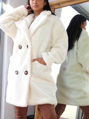 Petite Cream Borg Midi Coat