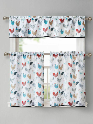 Kate Aurora Multi Rooster Complete 3 Pc Kitchen Curtain Tier & Valance Set