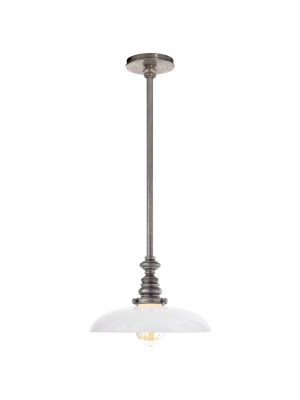 Boston Pendant In Antique Nickel With Small White Dish Glass