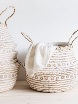 Woven Weave Rice Belly Basket - White