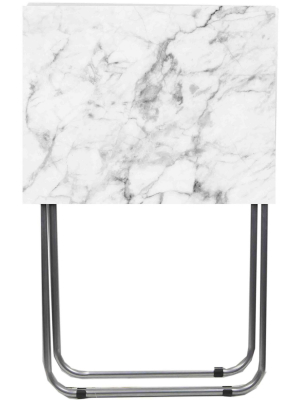 Home Basics Marble Multi-purpose Foldable Table, Grey/white