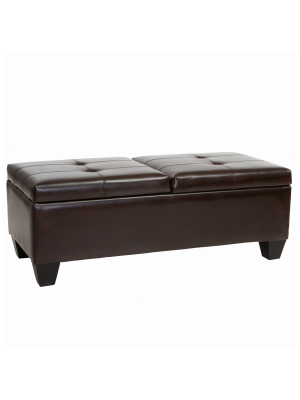 Merrill Double Opening Leather Storage Ottoman - Chocolate Brown - Christopher Knight Home