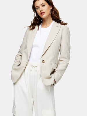 Oat Single Breasted Blazer With Linen