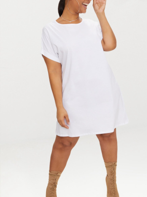 Plus White Oversized Roll Sleeve T-shirt Dress