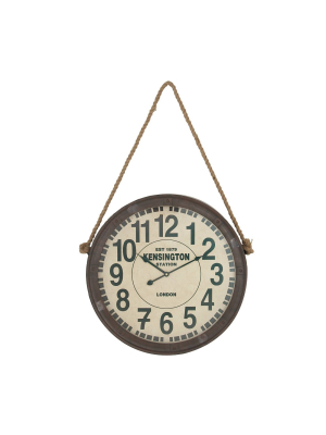 20 " Round Wood And Iron Kensington Wall Clock With Rope Hanger - Olivia & May