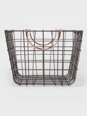 16"x11"x8" Wire Basket With Handle Gray/copper - Threshold™