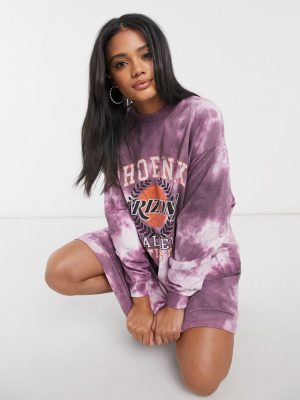 Asos Design Oversized Sweatshirt Dress In Tie Dye Purple With Varsity Graphic