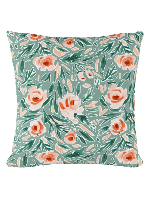 Green Floral Print Throw Pillow - Cloth & Company