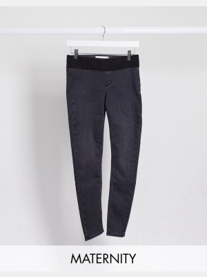 Topshop Maternity Joni Underbump Jeans In Washed Black