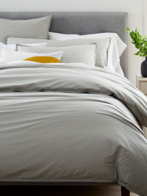 Organic Washed Cotton Percale Duvet Cover & Shams - Platinum