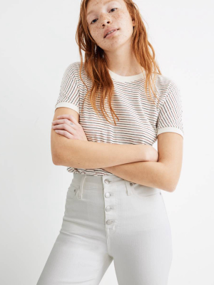 Slim Wide-leg Crop Jeans In Pure White: Button-front Edition