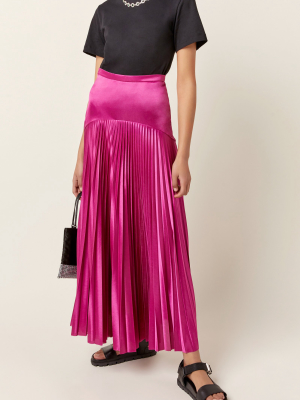 Pleated Jersey Midi Skirt