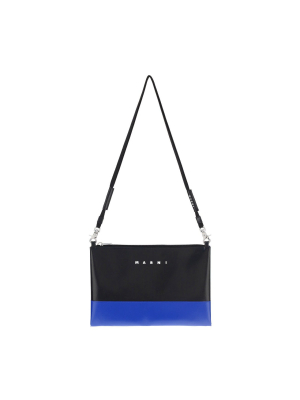 Marni Logo Printed Two-tone Clutch Bag