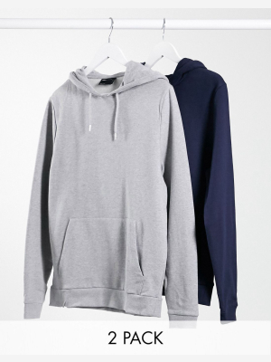 Asos Design Organic Hoodie 2 Pack In Navy/gray Marl