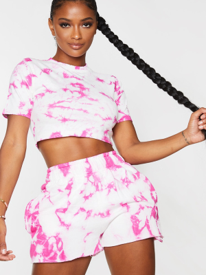 Shape Pink Tie Dye Cotton Short Sleeve Crop Top