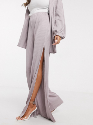 Asos Design Jersey Rib Side Split Suit Wide Leg Pants