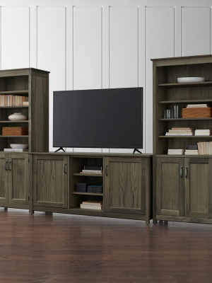 Ainsworth Walnut 64" Media Center And 2 Towers With Glass/wood Doors