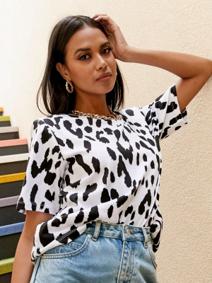 Asos Design T-shirt With Padded Shoulder In Animal Print