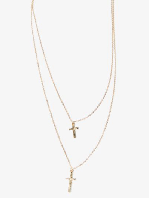 Layered Cross Pendant Chain Necklace