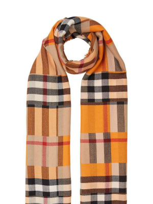 Burberry Checker-printed Fringed Scarf