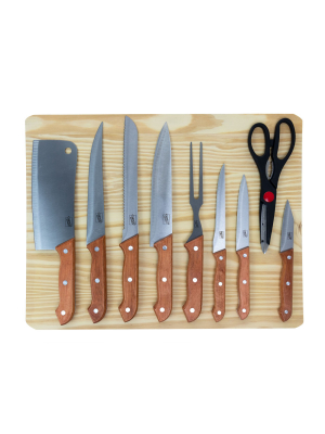 Gibson Home Wildcraft 15 Piece Stainless Steel Cutlery Set With Pine Wood Cutting Board