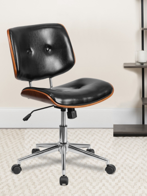 Flash Furniture Low Back Black Leathersoft Ergonomic Wood Swivel Task Office Chair