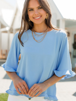 All You Have To Do Light Blue Ruffle Blouse