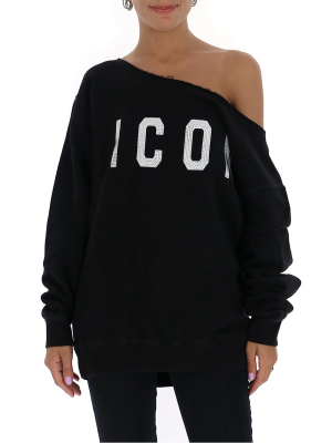 Dsquared2 Icon Crystal Embellished Off-shoulder Sweatshirt