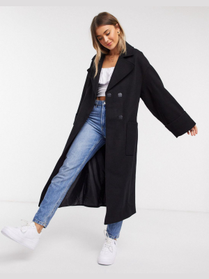 Asos Design Belted Slouchy Coat In Black