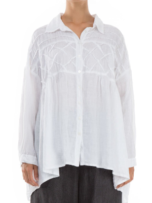 Diamond Tuck Loose White Linen Shirt