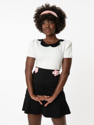 Smak Parlour Black & Pink Floral Cute Commuter Flare Skirt