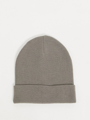 Asos Design Recycled Polyester Deep Turn Up Beanie Hat In Slate Gray