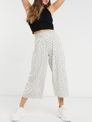 Asos Design Shirred Waist Culotte Pants In Spot Print