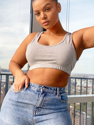 Plus Basic Grey Sleeveless Elastic Hem Crop Top