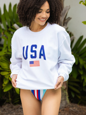 Simply Patriotic White Graphic Corded Sweatshirt