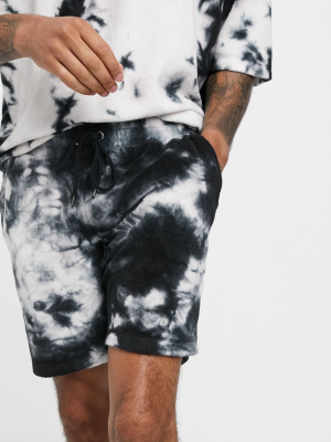 Asos Design Two-piece Relaxed Towelling Shorts In Monochrome Tie Dye