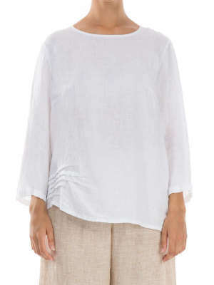 Side Ruffle White Linen Blouse