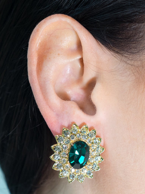 Gold And Crystal Setting Emerald Stone Center Clip Earring