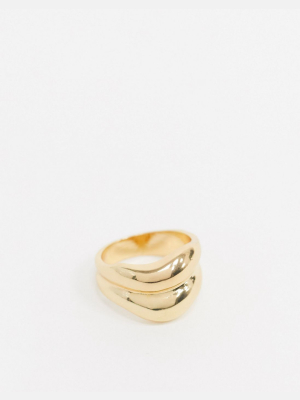 Designb London Double Dome Ring In Gold