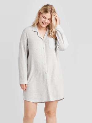 Women's Plus Size Perfectly Cozy Long Sleeve Notch Collar Nightgown - Stars Above™ Gray