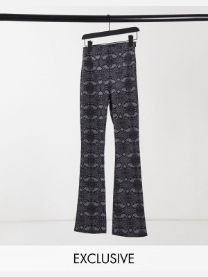 Collusion High Waist Flare In Gray Snake Print